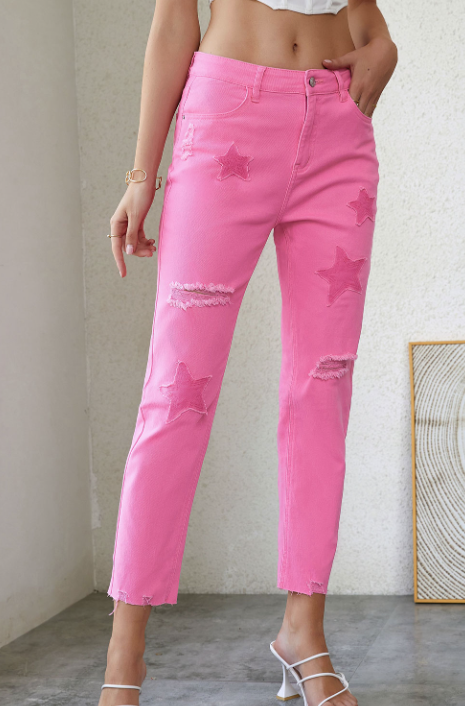 Pink Star Patchwork Jeans