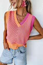 Load image into Gallery viewer, Strawberry Pink Contrast Chevron Knit V Neck Sweater Vest