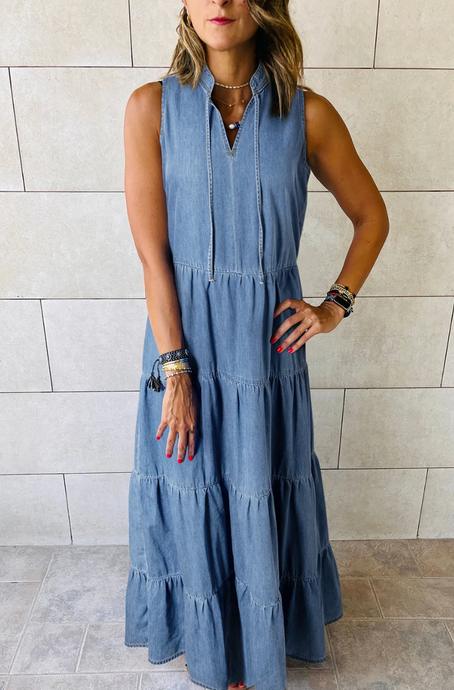 Blue Denim Tiered Dress