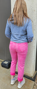 Mid-Waist Hot Pink Jeans